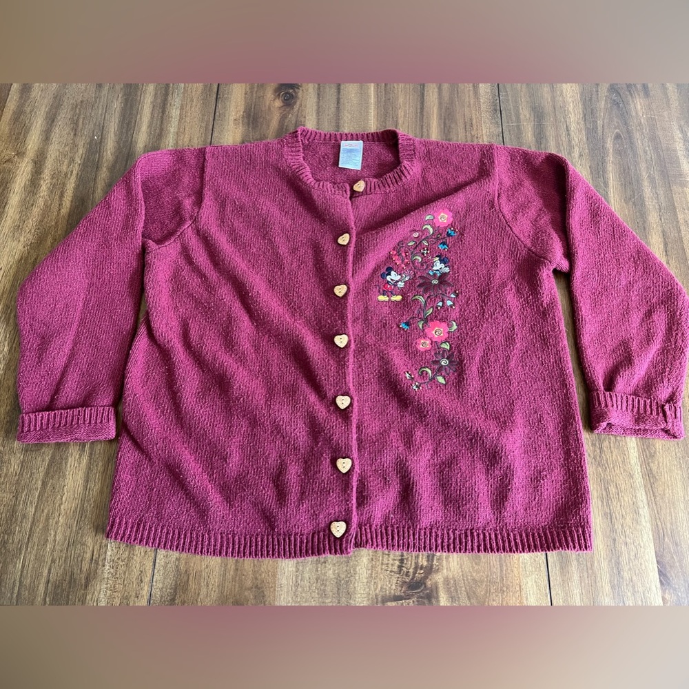 Womens Large Disney Mickey Minnie Mouse Heart Button Up Jacket (010)